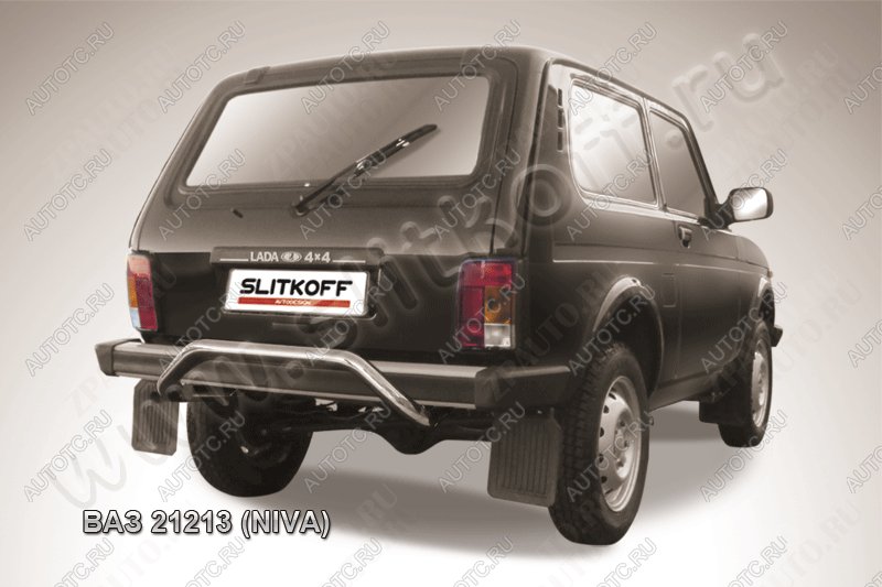 8 799 р. Защита заднего бампера d57 скоба Slitkoff  Лада Нива 4х4  2121 (1977-2019) 3 дв. дорестайлинг (нержавейка с полимерным покрытием в цвет черный)  с доставкой в г. Керчь