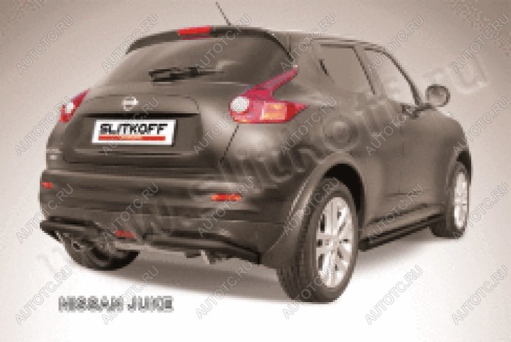 10 699 р. Защита заднего бампера уголки d57 (4WD) Slitkoff  Nissan Juke  1 YF15 (2010-2014) дорестайлинг (нержавейка с полимерным покрытием в цвет черный)  с доставкой в г. Керчь