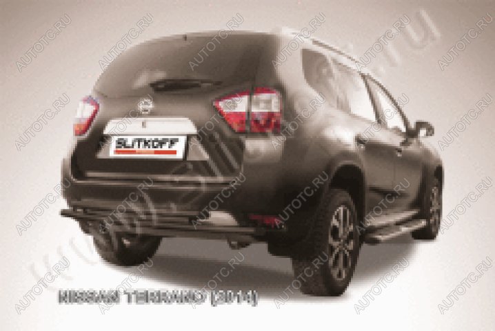 11 199 р. Защита заднего бампера d76+d42 двойная Slitkoff Nissan Terrano D10 дорестайлинг (2013-2016) (нержавейка с полимерным покрытием в цвет черный)  с доставкой в г. Керчь