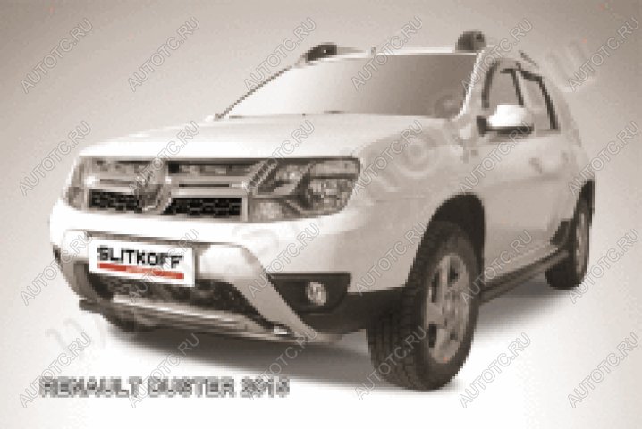 10 499 р. Защита переднего бампера d42+d42 двойная Slitkoff  Renault Duster  HS (2015-2021) рестайлинг (нержавейка с полимерным покрытием в цвет черный)  с доставкой в г. Керчь