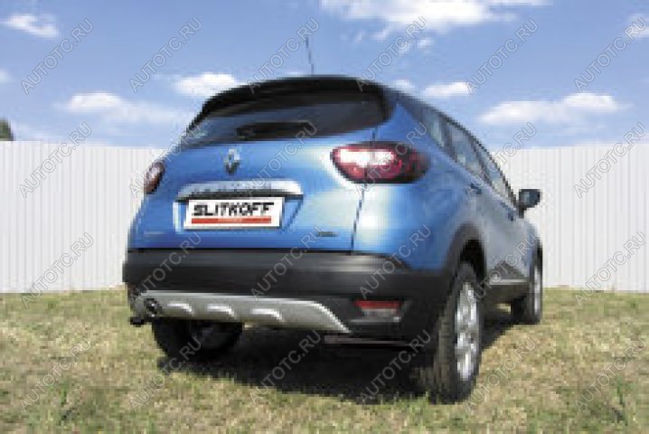 8 399 р. Защита заднего бампера уголки d42 (2WD) Slitkoff  Renault Kaptur (2016-2020) дорестайлинг (нержавейка с полимерным покрытием в цвет черный)  с доставкой в г. Керчь