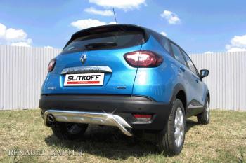 Защита заднего бампера d42 скоба (4WD) Slitkoff Renault Kaptur дорестайлинг (2016-2020) (нержавейка с полимерным покрытием в цвет черный)