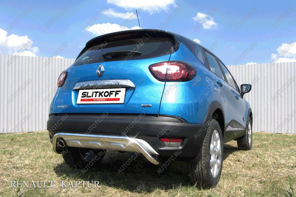 10 199 р. Защита заднего бампера d42 скоба (4WD) Slitkoff  Renault Kaptur (2016-2020) дорестайлинг (нержавейка с полимерным покрытием в цвет черный)  с доставкой в г. Керчь