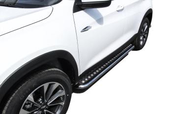 Защита порогов d57 с листом Slitkoff Skoda Kodiaq  NU7 (2017-2021) дорестайлинг (нержавейка с полимерным покрытием в цвет черный)