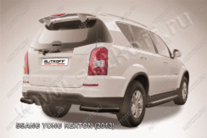 10 449 р. Защита заднего бампера уголки d76 Slitkoff  SSANGYONG Rexton  Y290 (2012-2017) (нержавейка с полимерным покрытием в цвет черный)  с доставкой в г. Керчь