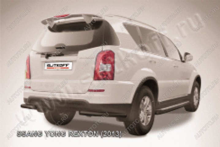 7 449 р. Защита заднего бампера уголки d57 Slitkoff  SSANGYONG Rexton  Y290 (2012-2017) (нержавейка с полимерным покрытием в цвет черный)  с доставкой в г. Керчь