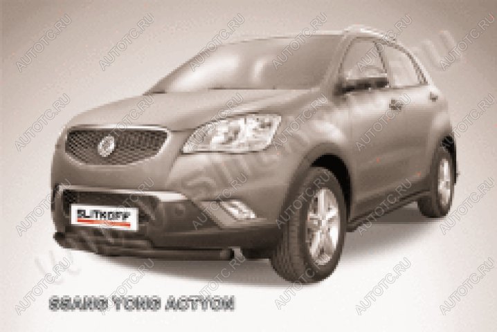 15 449 р. Защита переднего бампера d76+d42 двойная Slitkoff  SSANGYONG Actyon (2010-2013) дорестайлинг (нержавейка с полимерным покрытием в цвет черный)  с доставкой в г. Керчь
