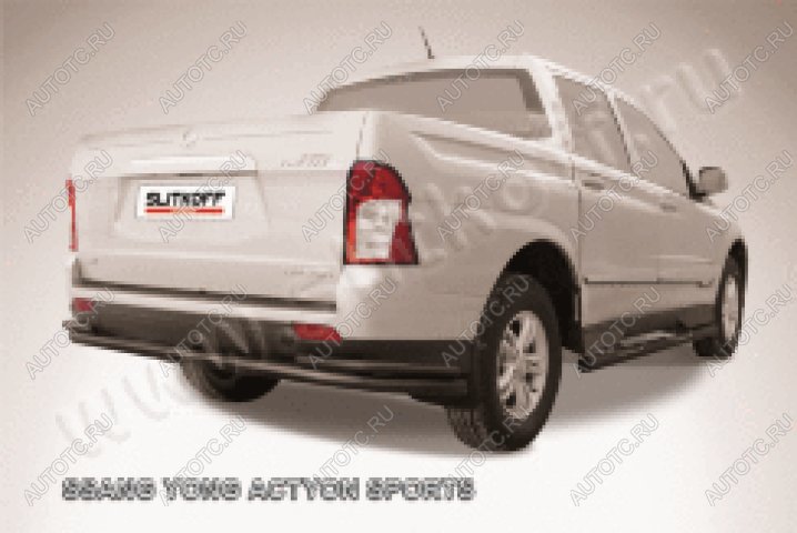 14 449 р. Защита заднего бампера d76+d42 двойная длинная Slitkoff  SSANGYONG Actyon Sport (2012-2025) (нержавейка с полимерным покрытием в цвет черный)  с доставкой в г. Керчь