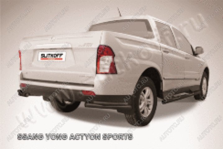 10 599 р. Защита заднего бампера уголки двойные d76+d42 Slitkoff  SSANGYONG Actyon Sport (2012-2025) (нержавейка с полимерным покрытием в цвет черный)  с доставкой в г. Керчь