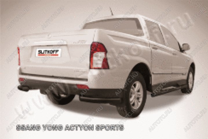 8 999 р. Защита заднего бампера уголки d76 Slitkoff  SSANGYONG Actyon Sport (2012-2025) (нержавейка с полимерным покрытием в цвет черный)  с доставкой в г. Керчь