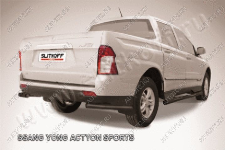 6 749 р. Защита заднего бампера уголки d57 Slitkoff  SSANGYONG Actyon Sport (2012-2025) (нержавейка с полимерным покрытием в цвет черный)  с доставкой в г. Керчь