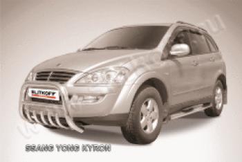 Защита переднего бампера кенгурятник низкий с защитой картера d76 Slitkoff SSANGYONG Rexton  Y250 (2006-2012) (нержавейка с полимерным покрытием в цвет черный)