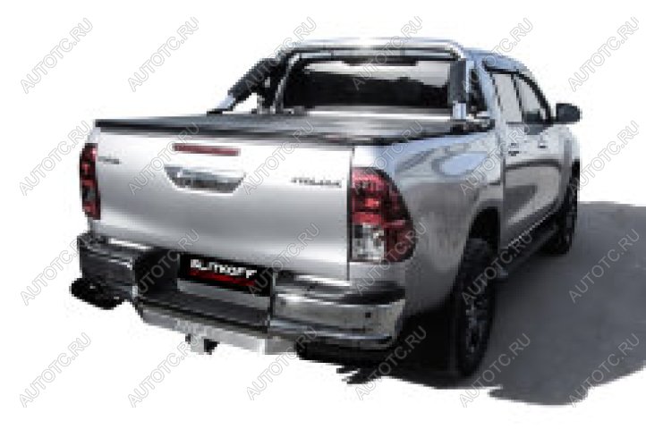 12 999 р. Защита заднего бампера уголки d76 Slitkoff  Toyota Hilux  AN120 (2020-2025) 2-ой рестайлинг (нержавейка с полимерным покрытием в цвет черный)  с доставкой в г. Керчь