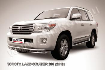 Защита переднего бампера d57+d57 двойная с защитой картера Slitkoff Toyota Land Cruiser  200 (2012-2015) 1-ый рестайлинг (нержавейка с полимерным покрытием в цвет черный)