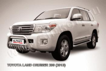 Защита переднего бампера кенгурятник d76 низкий с ЗК Slitkoff Toyota Land Cruiser  200 (2012-2015) 1-ый рестайлинг (нержавейка с полимерным покрытием в цвет черный)