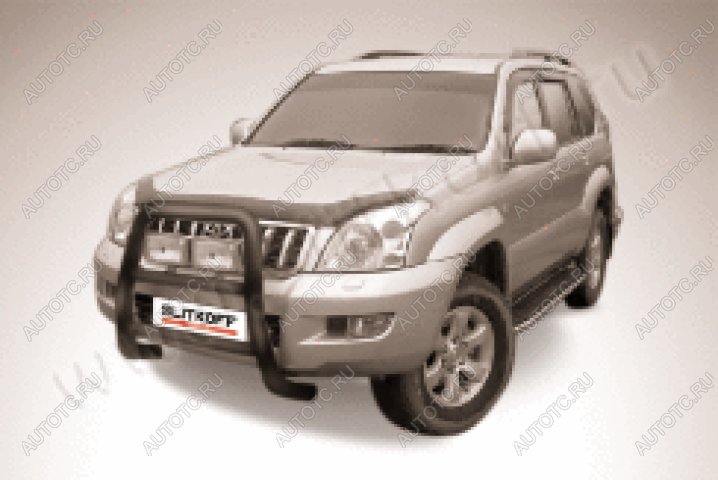 32 999 р. Защита переднего бампера кенгурятник d76 высокий Slitkoff  Toyota Land Cruiser Prado  J120 (2002-2009) (нержавейка с полимерным покрытием в цвет черный)  с доставкой в г. Керчь