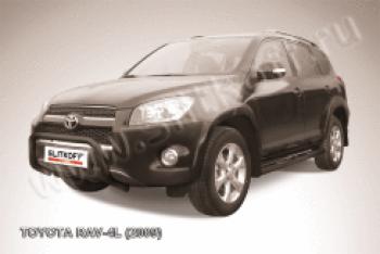 Защита переднего бампера кенгурятник d57 низкий Slitkoff Toyota RAV4  XA305 (2005-2009) 5 дв. дорестайлинг (нержавейка с полимерным покрытием в цвет черный)