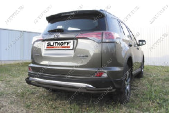 13 699 р. Защита заднего бампера d57+d42 двойная длинная Slitkoff  Toyota RAV4  XA40 (2015-2019) 5 дв. рестайлинг (нержавейка с полимерным покрытием в цвет черный)  с доставкой в г. Керчь