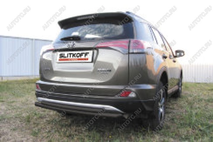 10 999 р. Защита заднего бампера d57+d42 двойная радиусная Slitkoff Toyota RAV4 XA40 5 дв. рестайлинг (2015-2019) (нержавейка с полимерным покрытием в цвет черный)  с доставкой в г. Керчь