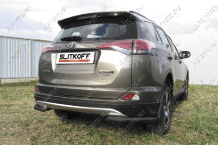 8 849 р. Защита заднего бампера уголки d57 Slitkoff Toyota RAV4 XA40 5 дв. рестайлинг (2015-2019) (нержавейка с полимерным покрытием в цвет черный)  с доставкой в г. Керчь