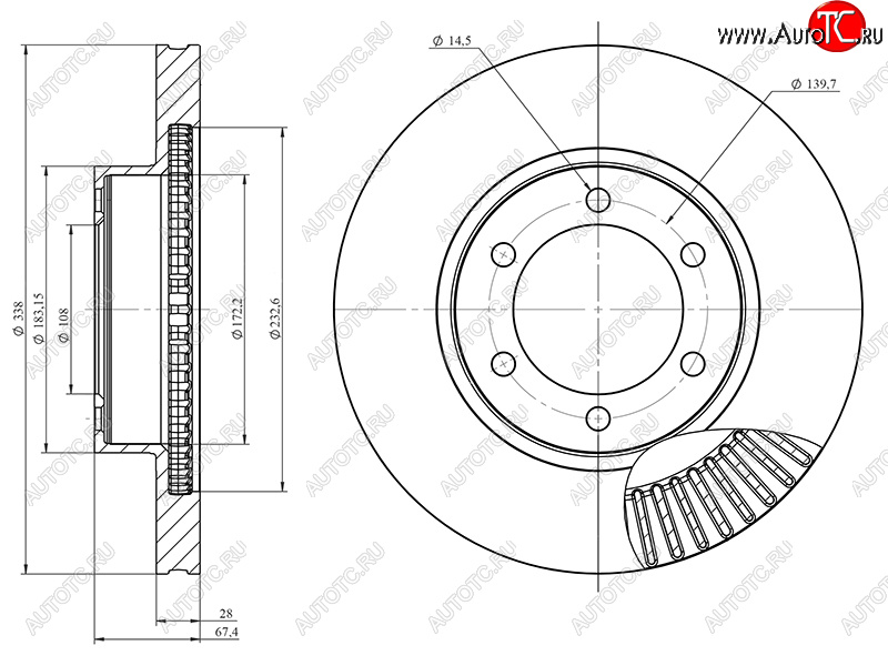 3 499 р. Диск тормозной передний Ø338mm HOSU  Lexus GX470  J120 (2002-2007), Toyota 4Runner  N210 (2002-2005), Toyota Land Cruiser Prado  J120 (2002-2009)  с доставкой в г. Керчь