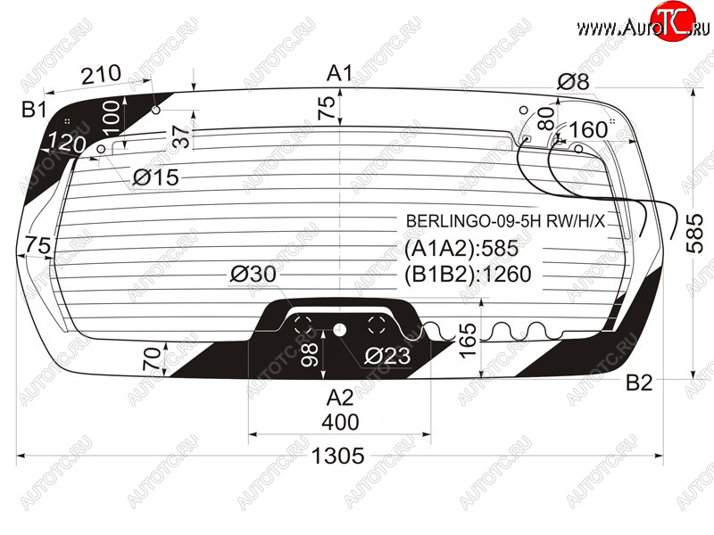 7 899 р. Стекло заднее (Цвет зеленый/ Обогрев) Citroen Berlingo 08-22 / Peugeot Partner 08-15 / Partner Tepee XYG BERLINGO-09-5H RW/H/X, berlingo095hrwhx XYG BERLINGO-09-5H RW/H/X  с доставкой в г. Керчь