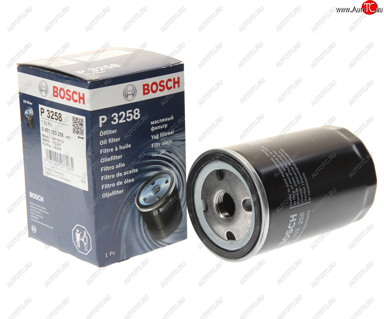 669 р. Фильтр масляный CHRYSLER Voyager (92-04) JEEP Cherokee (88-04) LDV Maxus (05-) (DTD) BOSCH BOSCH 0451103258  с доставкой в г. Керчь