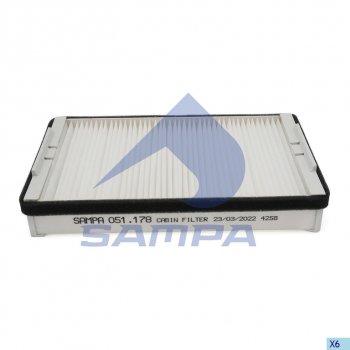 Фильтр воздушный салона DAF 95XF,CF (251х151х45мм) SAMPA SAMPA 051.178-01