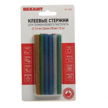 Стержень клеевой 7.4х100мм цветной (с блестками) 12шт. в блистере REXANT REXANT 09-1025