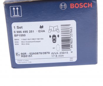 2 799 р. Колодки тормозные передние (4шт.) BOSCH BMW 1 серия E81 хэтчбэк 3 дв. рестайлинг (2007-2012)  с доставкой в г. Керчь. Увеличить фотографию 4