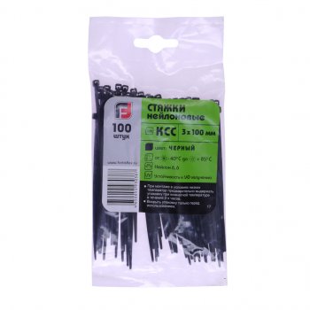53 р. Хомут-стяжка 100х3.0 пластик черный (100шт.) FORTISFLEX FORTISFLEX 1003100-1  с доставкой в г. Керчь. Увеличить фотографию 1