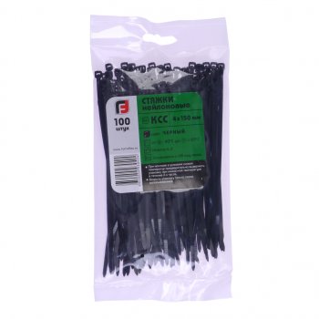 114 р. Хомут-стяжка 150х4.0 пластик черный (100шт.) FORTISFLEX FORTISFLEX 1004150-1  с доставкой в г. Керчь. Увеличить фотографию 1