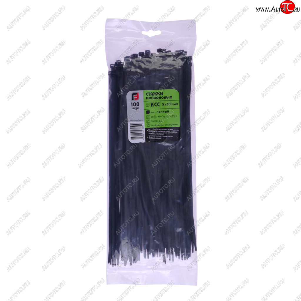 299 р. Хомут-стяжка 300х5.0 пластик черный (100шт.) FORTISFLEX FORTISFLEX 1005300-1  с доставкой в г. Керчь