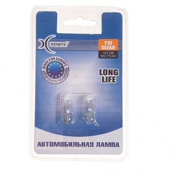 82 р. Лампа 12V W5W T10W W2.1x9.5d 3200К блистер (2шт.) Long Life XENITE XENITE 1007113  с доставкой в г. Керчь. Увеличить фотографию 1