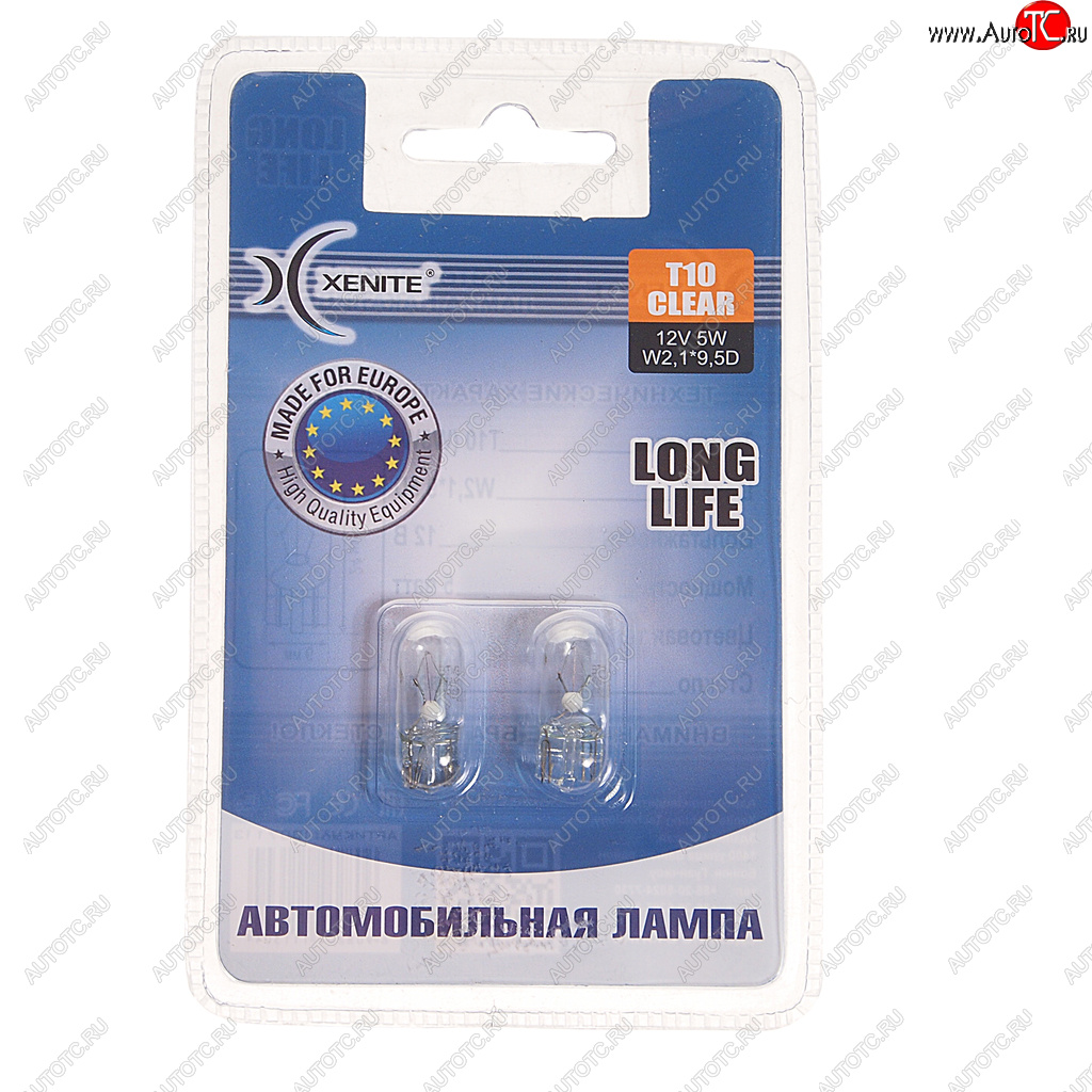 82 р. Лампа 12V W5W T10W W2.1x9.5d 3200К блистер (2шт.) Long Life XENITE XENITE 1007113  с доставкой в г. Керчь