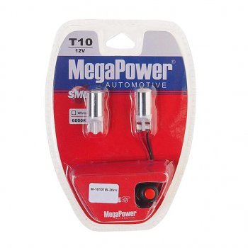 299 р. Лампа светодиодная 12V W5W T10 W2.1x9.5d 6000K с тестером блистер (2шт.) MEGAPOWER MEGAPOWER-AUTOMOTIVE 10101w-2блт  с доставкой в г. Керчь. Увеличить фотографию 1