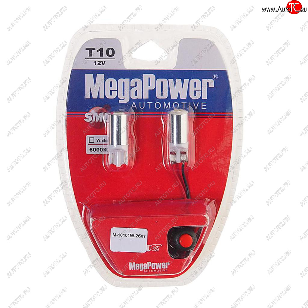 299 р. Лампа светодиодная 12V W5W T10 W2.1x9.5d 6000K с тестером блистер (2шт.) MEGAPOWER MEGAPOWER-AUTOMOTIVE 10101w-2блт  с доставкой в г. Керчь
