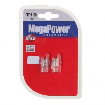 319 р. Лампа светодиодная 12V W5W T10 W2.1x9.5d 6000K 3 LED блистер (2шт.) MEGAPOWER MEGAPOWER-AUTOMOTIVE 10103w-2бл  с доставкой в г. Керчь. Увеличить фотографию 1