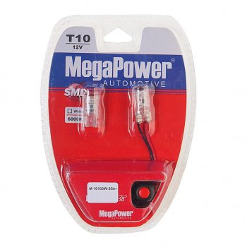 459 р. Лампа светодиодная 12V W5W T10 W2.1x9.5d 6000K 3 LED с тестером блистер (2шт.) MEGAPOWER MEGAPOWER-AUTOMOTIVE 10103w-2блт  с доставкой в г. Керчь. Увеличить фотографию 1