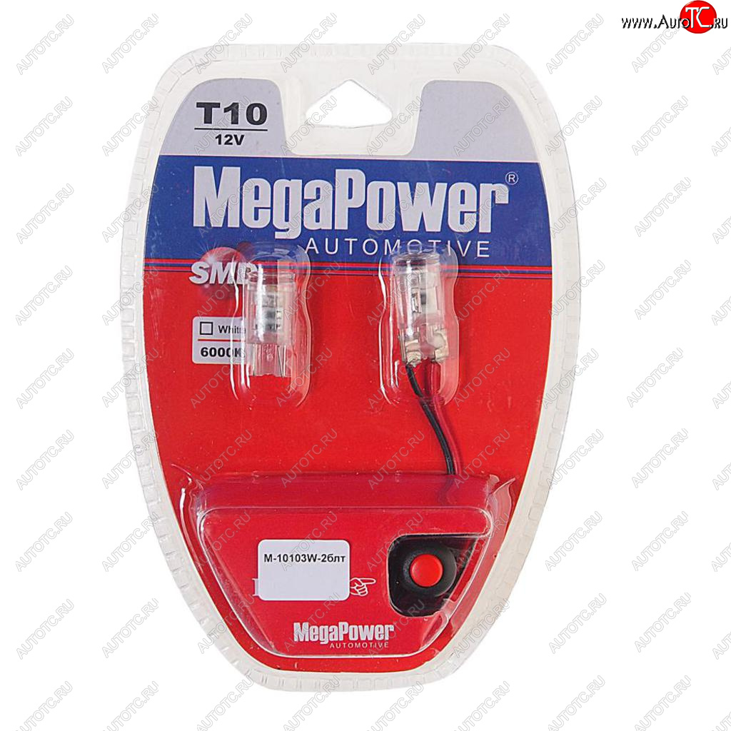 459 р. Лампа светодиодная 12V W5W T10 W2.1x9.5d 6000K 3 LED с тестером блистер (2шт.) MEGAPOWER MEGAPOWER-AUTOMOTIVE 10103w-2блт  с доставкой в г. Керчь