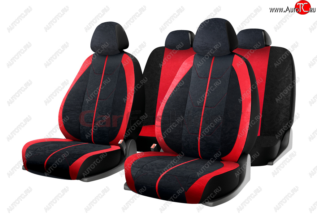 3 099 р. Универсальные чехлы сидений (майка, 11 предм., экокожа) Cruise CARFASHION   (черно-красный)  с доставкой в г. Керчь