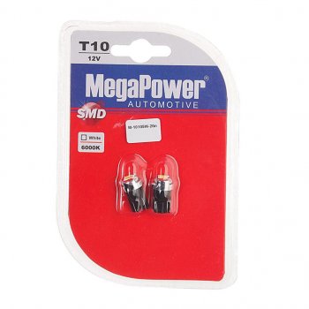 319 р. Лампа светодиодная 12V W5W T10 W2.1x9.5d 6000K блистер (2шт.) MEGAPOWER MEGAPOWER-AUTOMOTIVE 10105w-2бл  с доставкой в г. Керчь. Увеличить фотографию 1