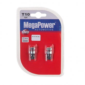 226 р. Лампа светодиодная 12V W5W T10 W2.1x9.5d 6000K 3 LED блистер (2шт.) MEGAPOWER MEGAPOWER-AUTOMOTIVE 10111w-2бл  с доставкой в г. Керчь. Увеличить фотографию 1