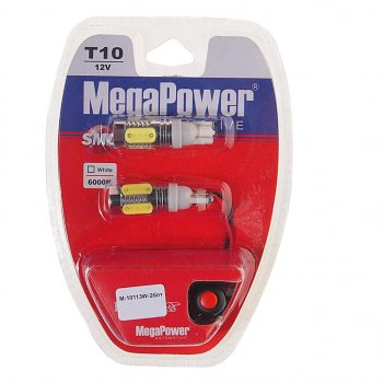 1 789 р. Лампа светодиодная 12V W5W T10 W2.1x9.5d 6000K 4 LED с тестером блистер (2шт.) MEGAPOWER MEGAPOWER-AUTOMOTIVE 10113w-2блт  с доставкой в г. Керчь. Увеличить фотографию 1