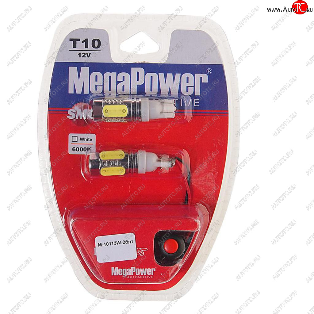 1 789 р. Лампа светодиодная 12V W5W T10 W2.1x9.5d 6000K 4 LED с тестером блистер (2шт.) MEGAPOWER MEGAPOWER-AUTOMOTIVE 10113w-2блт  с доставкой в г. Керчь