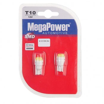 223 р. Лампа светодиодная 12V W5W T10 W2.1x9.5d 6000K блистер (2шт.) MEGAPOWER MEGAPOWER-AUTOMOTIVE 10115w-2бл  с доставкой в г. Керчь. Увеличить фотографию 1