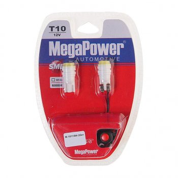 294 р. Лампа светодиодная 12V W5W T10 W2.1x9.5d 6000K с тестером блистер (2шт.) MEGAPOWER MEGAPOWER-AUTOMOTIVE 10115w-2блт  с доставкой в г. Керчь. Увеличить фотографию 1