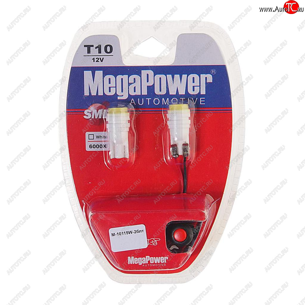 294 р. Лампа светодиодная 12V W5W T10 W2.1x9.5d 6000K с тестером блистер (2шт.) MEGAPOWER MEGAPOWER-AUTOMOTIVE 10115w-2блт  с доставкой в г. Керчь