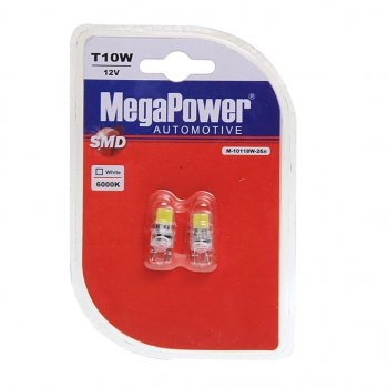 299 р. Лампа светодиодная 12V W5W T10 W2.1x9.5d 6000K 2 LED блистер (2шт.) MEGAPOWER MEGAPOWER-AUTOMOTIVE 10118w-2бл  с доставкой в г. Керчь. Увеличить фотографию 1