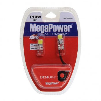 389 р. Лампа светодиодная 12V W5W T10 W2.1x9.5d 6000K 2 LED с тестером блистер (2шт.) MEGAPOWER MEGAPOWER-AUTOMOTIVE 10118w-2блт  с доставкой в г. Керчь. Увеличить фотографию 1